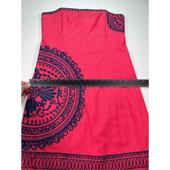Lilly Pulitzer Strapless Bowen Dress Pink Navy Blue Embroidered Size 8 Preppy - Picture 8 of 11